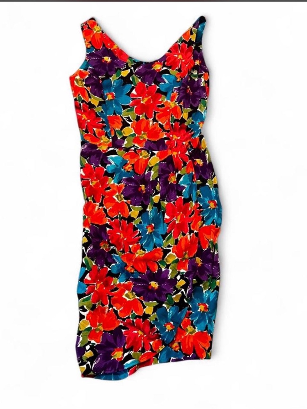 My Michelle Vibrant Floral Midi Dress in Red, Purple & Blue #90’s #vintage